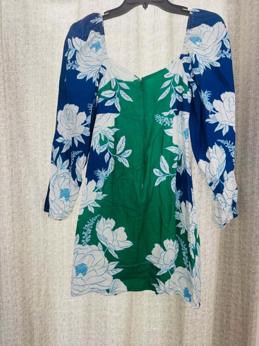 FARM Rio Green & Blue Floral Puff-Sleeve Mini Dress